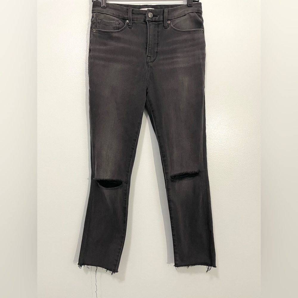 Good American Good Legs Black Gray Distressed Ankle Jeans 8/29